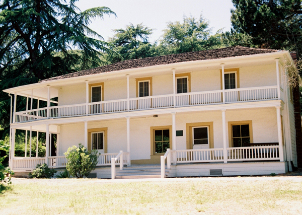 An 1849 adbobe home in Martinez, California built in the Monterey Colonial style